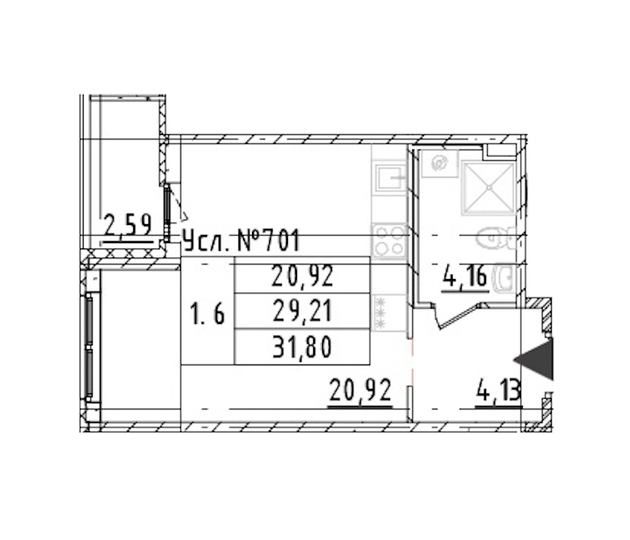 Квартира студия 29.21 м², 1/16 эт., ЖК «Parkolovo»