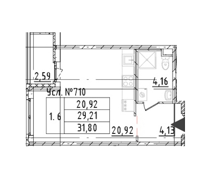 Квартира студия 29.21 м², 2/16 эт., ЖК «Parkolovo»