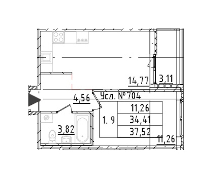 1-комнатная квартира 34.41 м², 1/16 эт., ЖК «Parkolovo»