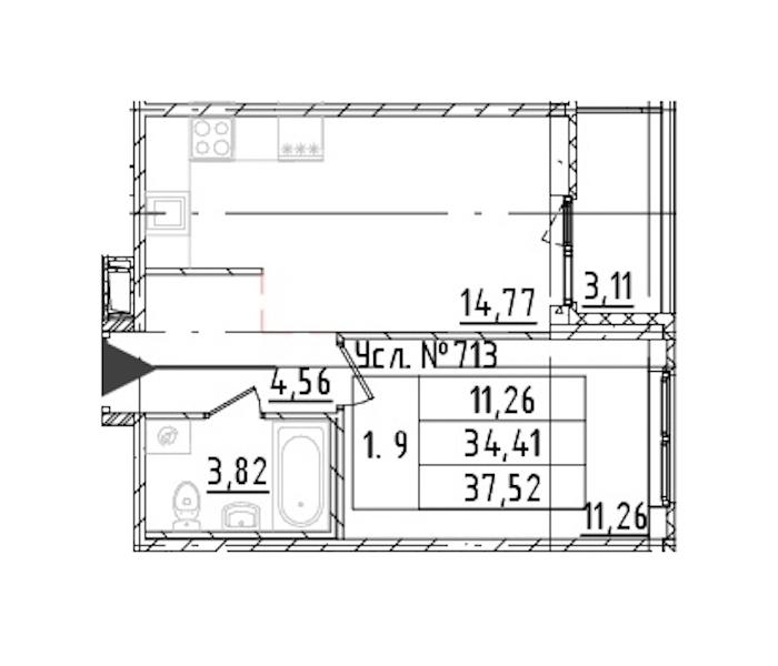 1-комнатная квартира 34.41 м², 2/16 эт., ЖК «Parkolovo»