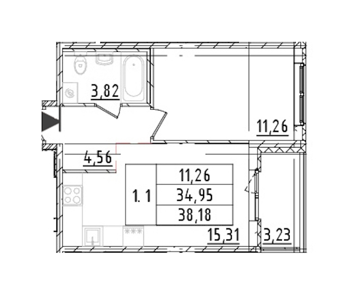 1-комнатная квартира 34.95 м², 7/16 эт., ЖК «Parkolovo»