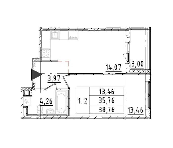 1-комнатная квартира 35.76 м², 15/16 эт., ЖК «Parkolovo»