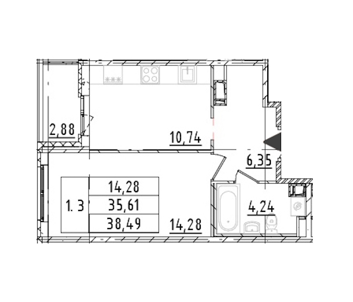 1-комнатная квартира 35.61 м², 3/16 эт., ЖК «Parkolovo»