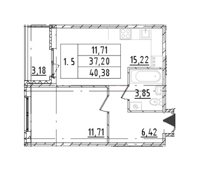 1-комнатная квартира 37.2 м², 5/16 эт., ЖК «Parkolovo»