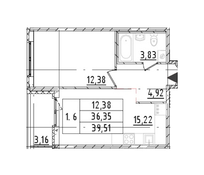 1-комнатная квартира 36.35 м², 16/16 эт., ЖК «Parkolovo»