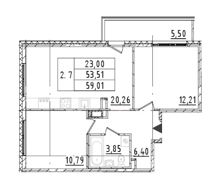 2-комнатная квартира 53.51 м², 16/16 эт., ЖК «Parkolovo»