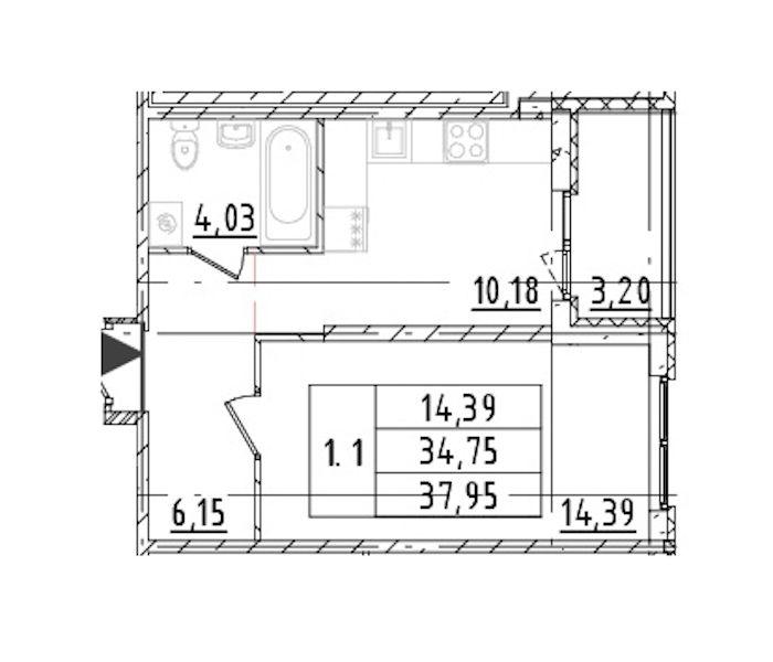 1-комнатная квартира 34.75 м², 13/16 эт., ЖК «Parkolovo»