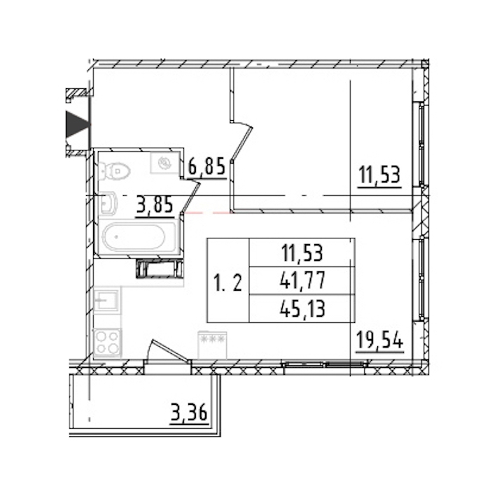 1-комнатная квартира 41.77 м², 5/16 эт., ЖК «Parkolovo»