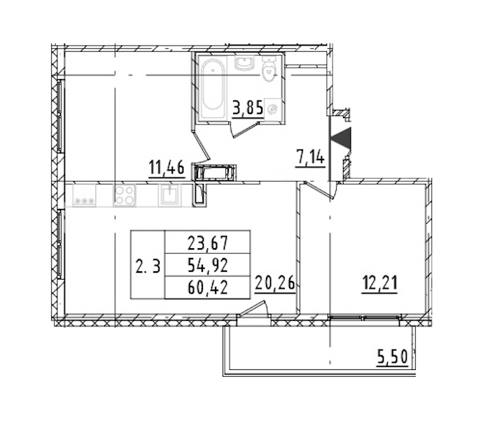 2-комнатная квартира 54.92 м², 6/16 эт., ЖК «Parkolovo»