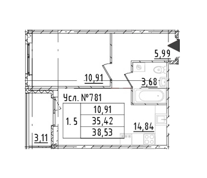 1-комнатная квартира 35.42 м², 16/16 эт., ЖК «Parkolovo»
