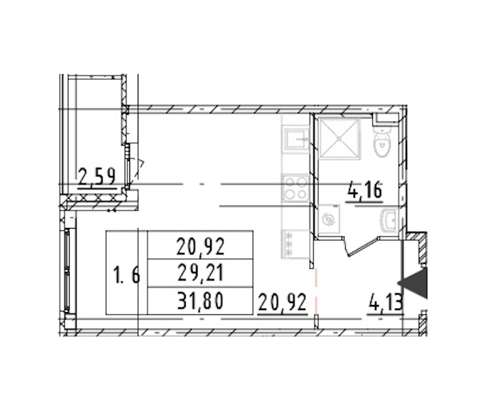 Квартира студия 29.21 м², 15/16 эт., ЖК «Parkolovo»