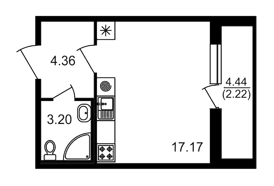 Квартира студия 24.73 м², 16/16 эт., ЖК «Parkolovo»