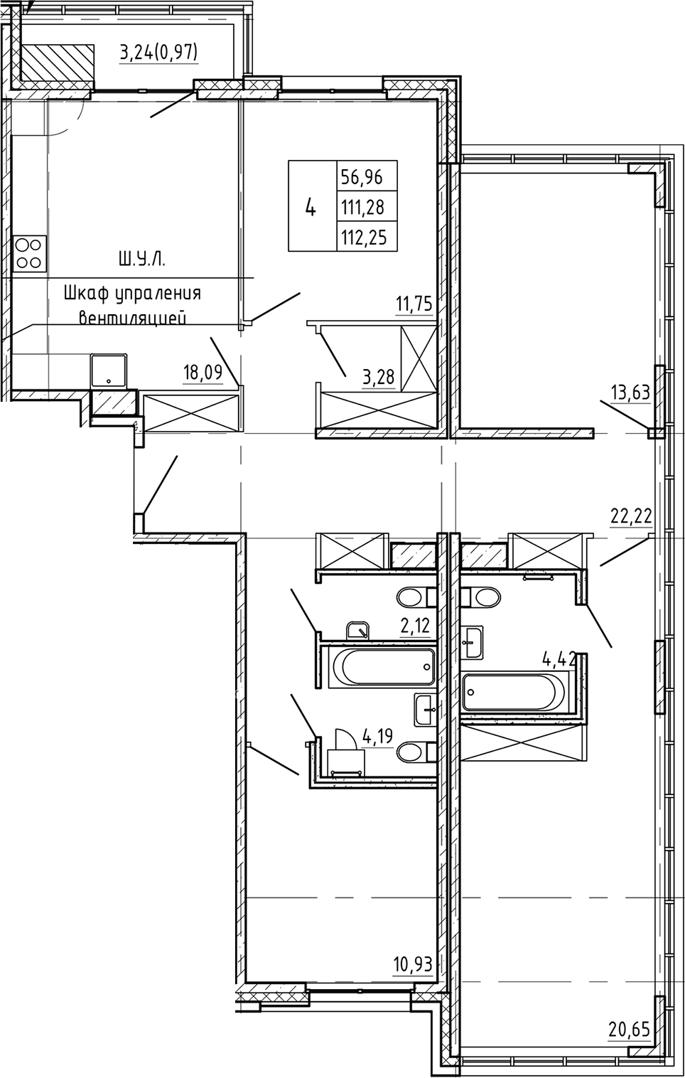 4-комнатная квартира 112.25 м², 7/7 эт., ЖК «Регенбоген»