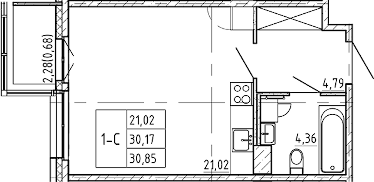 Квартира студия 30.85 м², 4/9 эт., ЖК «Регенбоген»