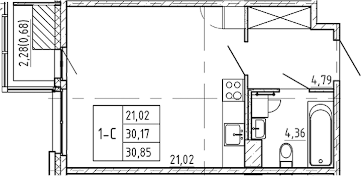 Квартира студия 30.85 м², 8/9 эт., ЖК «Регенбоген»