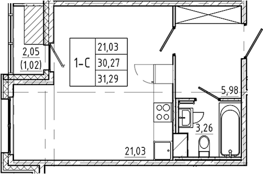 Квартира студия 31.29 м², 8/9 эт., ЖК «Регенбоген»