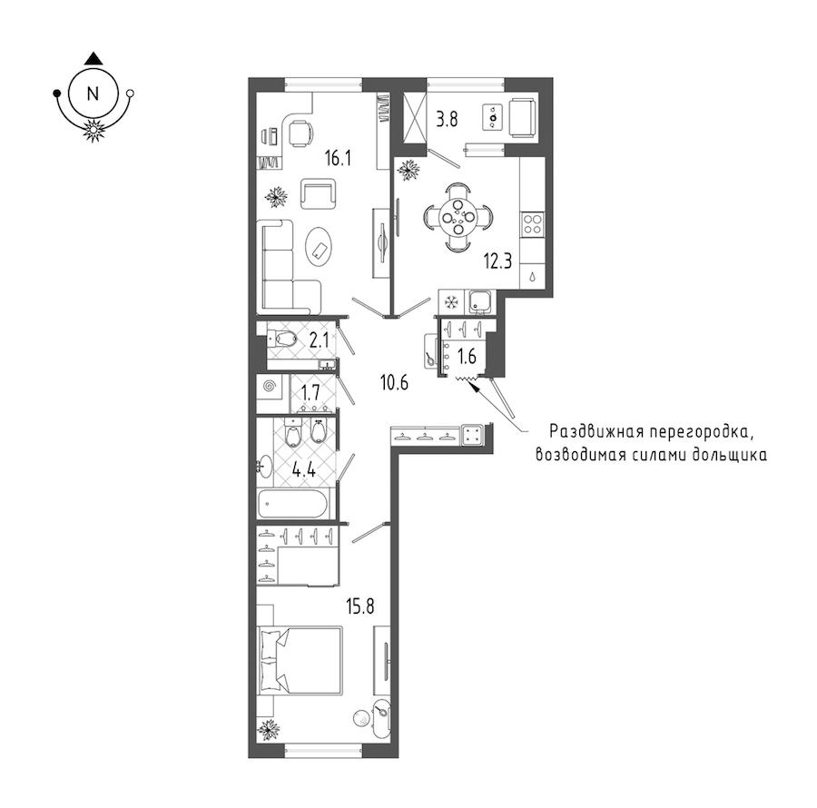 2-комнатная квартира 66.5 м², 2/18 эт., ЖК «ГАЛАКТИКА»