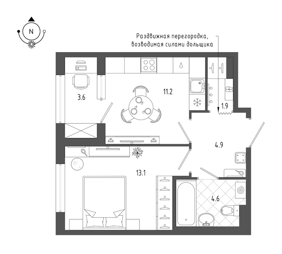 1-комнатная квартира 37.5 м², 2/18 эт., ЖК «ГАЛАКТИКА»