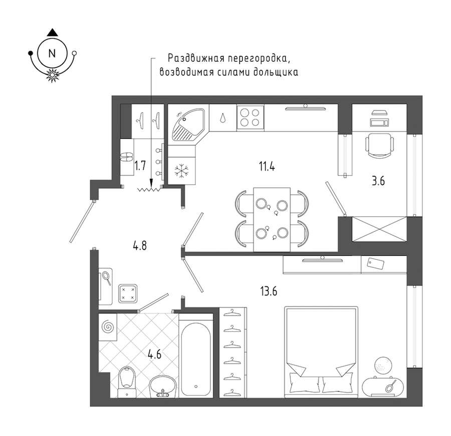 1-комнатная квартира 37.9 м², 2/14 эт., ЖК «ГАЛАКТИКА»