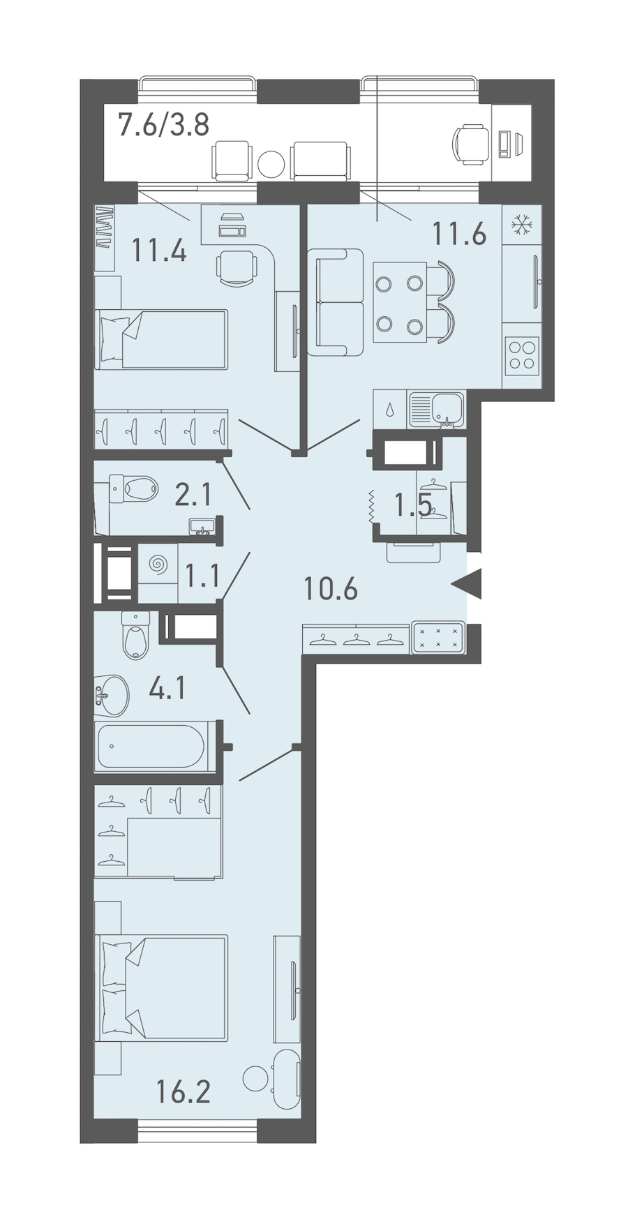 2-комнатная квартира 62.3 м², 16/18 эт., ЖК «ГАЛАКТИКА»