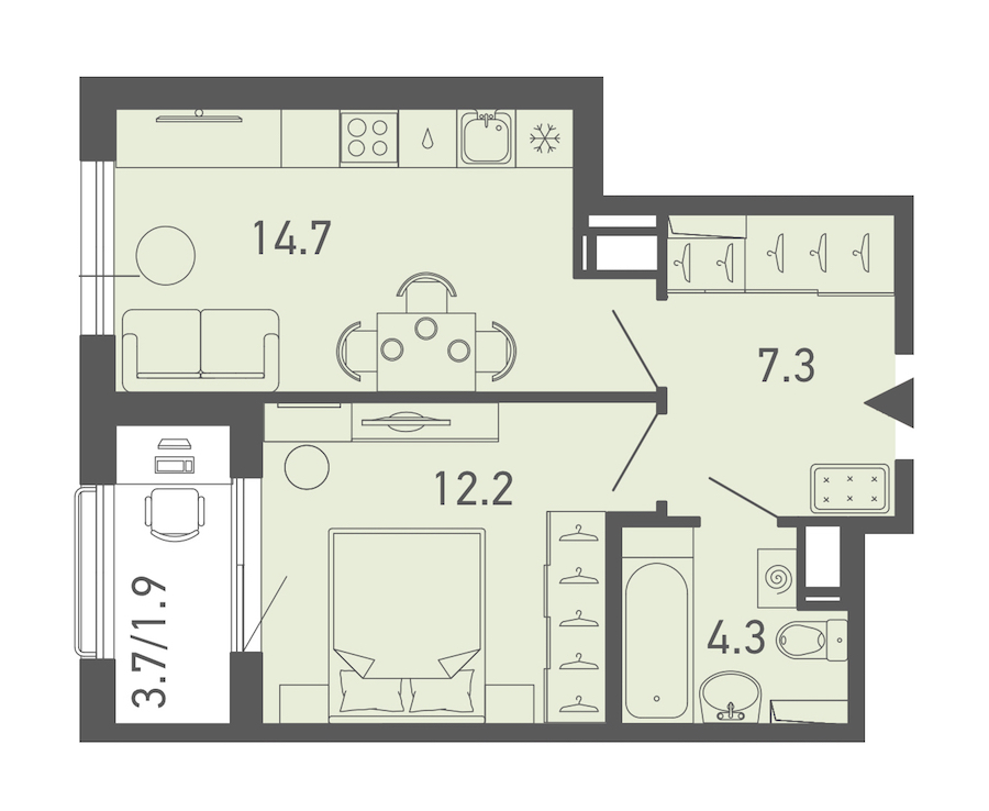 1-комнатная квартира 40 м², 18/18 эт., ЖК «ГАЛАКТИКА»