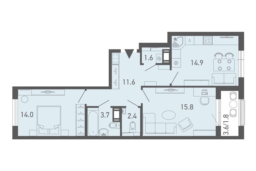 2-комнатная квартира 65 м², 18/18 эт., ЖК «ГАЛАКТИКА»