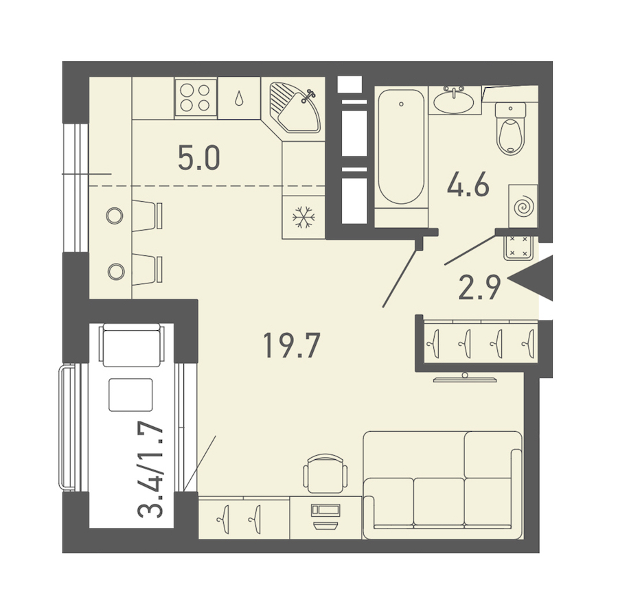 Квартира студия 33.9 м², 12/18 эт., ЖК «ГАЛАКТИКА»