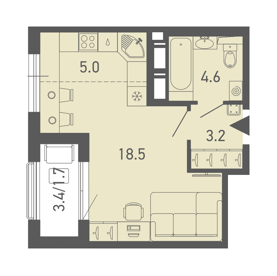 Квартира студия 32.8 м², 5/18 эт., ЖК «ГАЛАКТИКА»