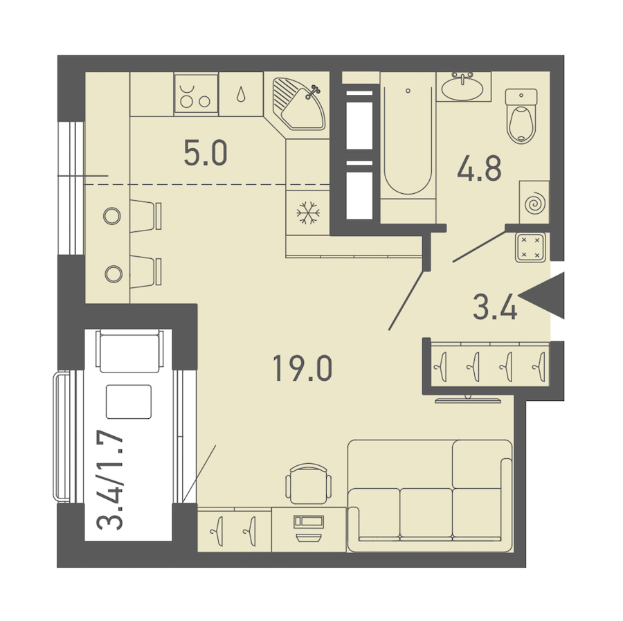 Квартира студия 33.7 м², 16/18 эт., ЖК «ГАЛАКТИКА»