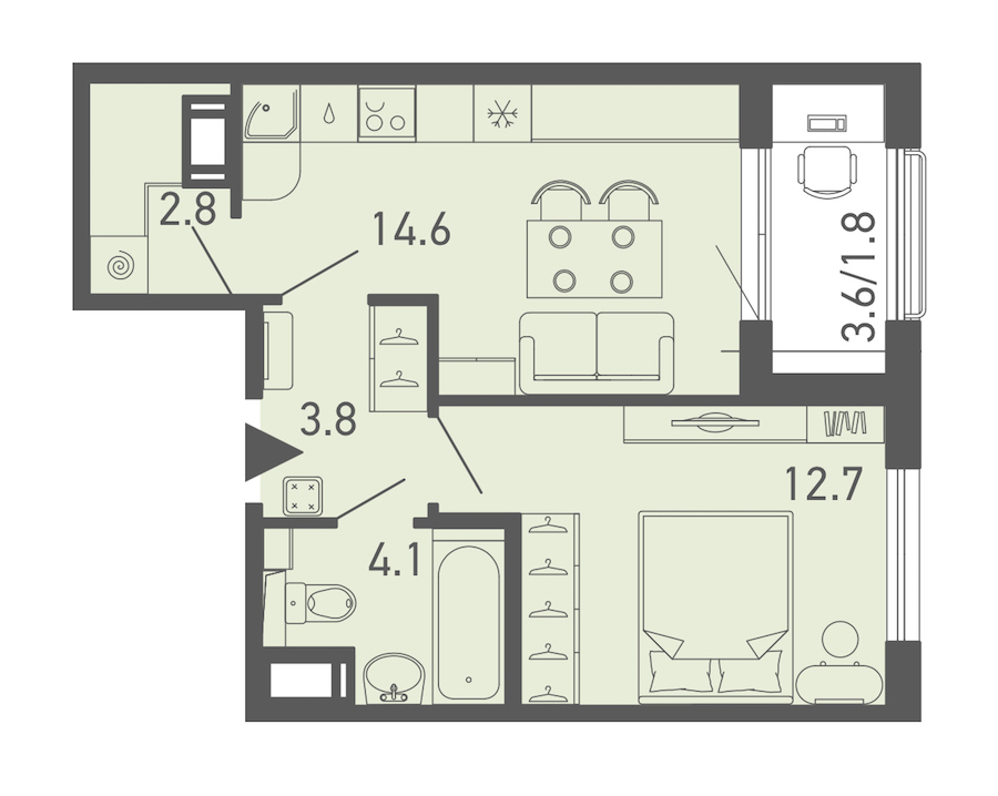1-комнатная квартира 40 м², 17/18 эт., ЖК «ГАЛАКТИКА»