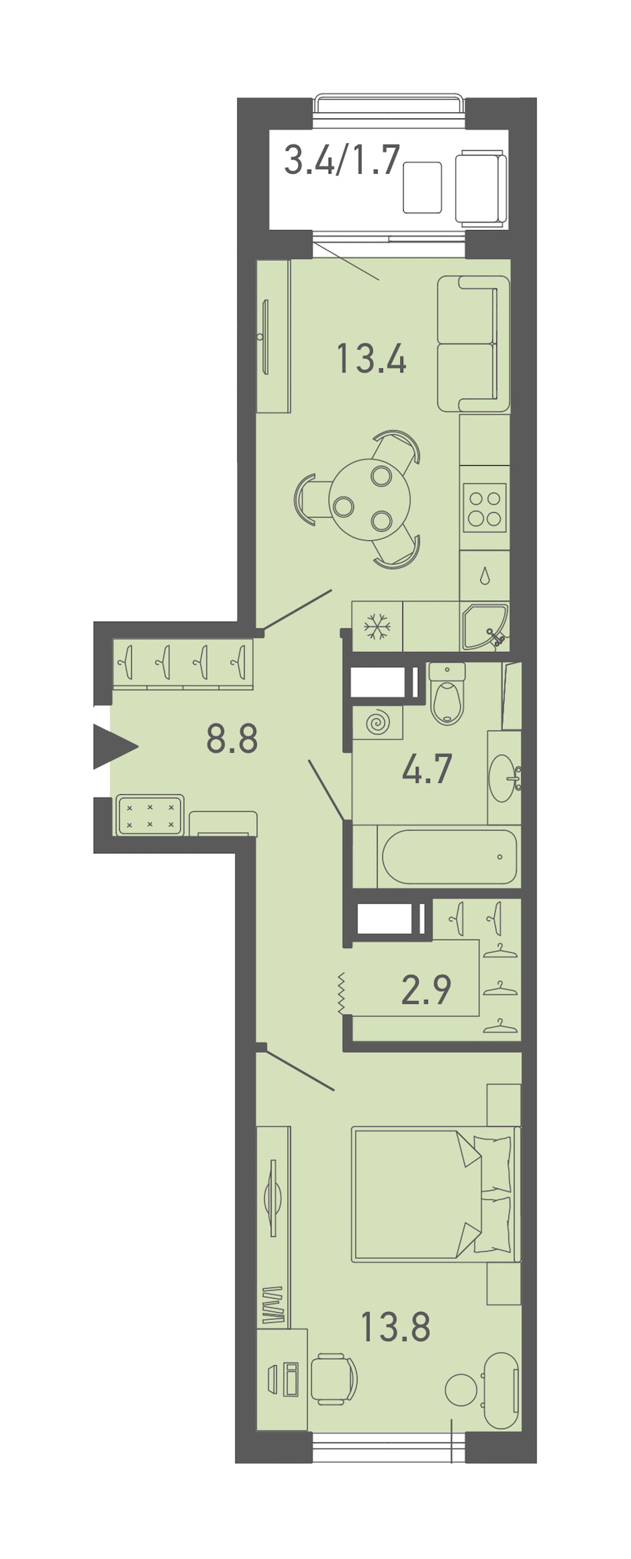 1-комнатная квартира 45.3 м², 15/18 эт., ЖК «ГАЛАКТИКА»