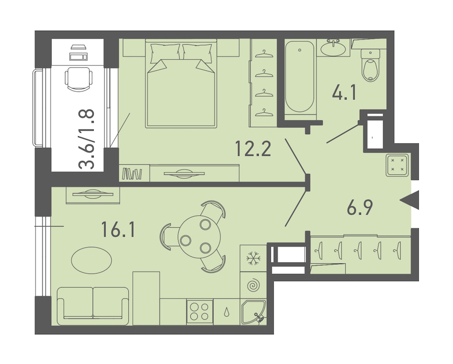 1-комнатная квартира 41.3 м², 17/18 эт., ЖК «ГАЛАКТИКА»