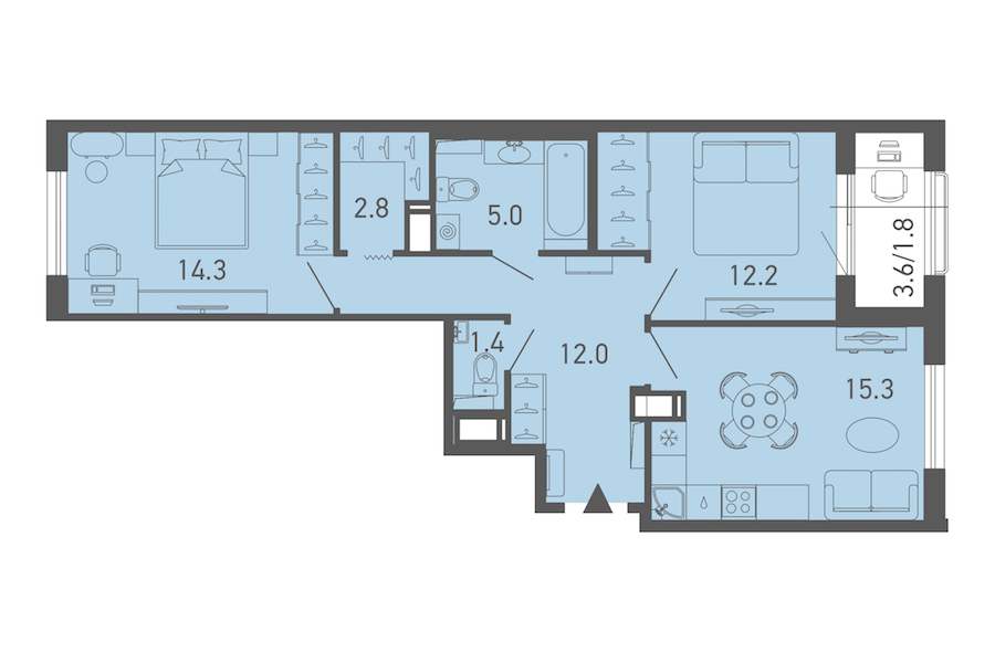 2-комнатная квартира 64.6 м², 6/18 эт., ЖК «ГАЛАКТИКА»