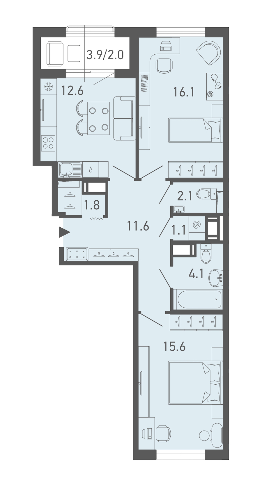 2-комнатная квартира 66.9 м², 5/18 эт., ЖК «ГАЛАКТИКА»