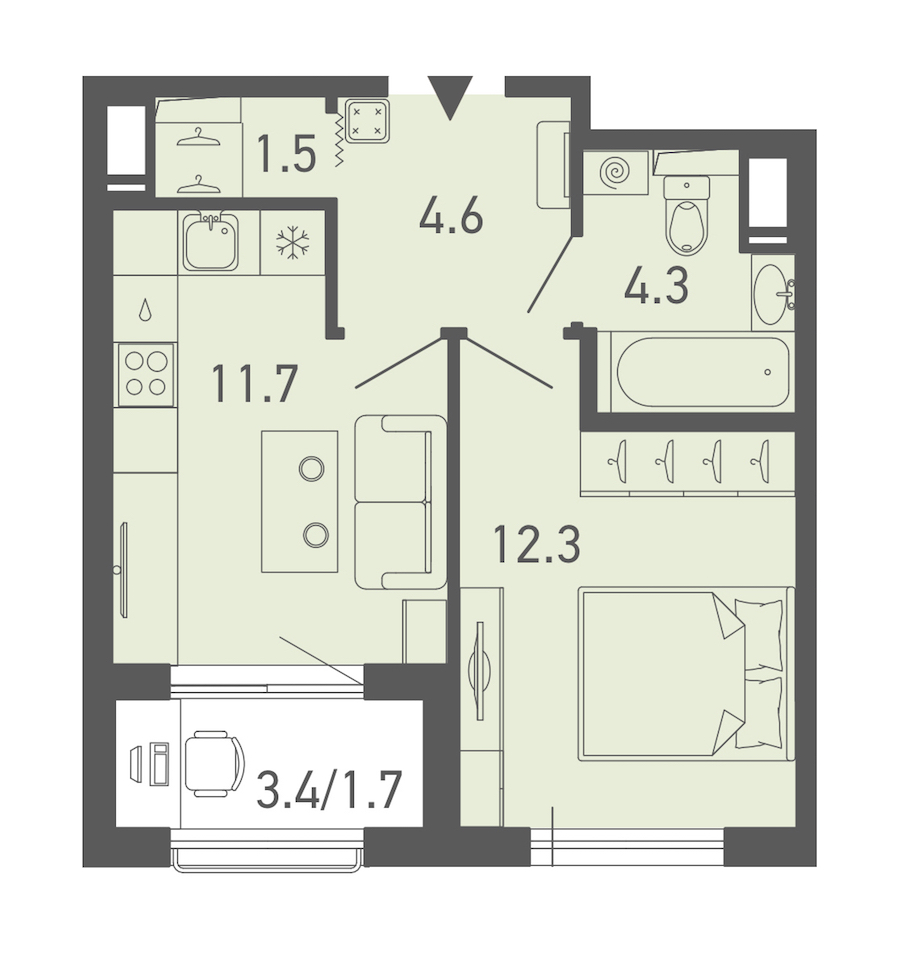 1-комнатная квартира 36.1 м², 10/18 эт., ЖК «ГАЛАКТИКА»