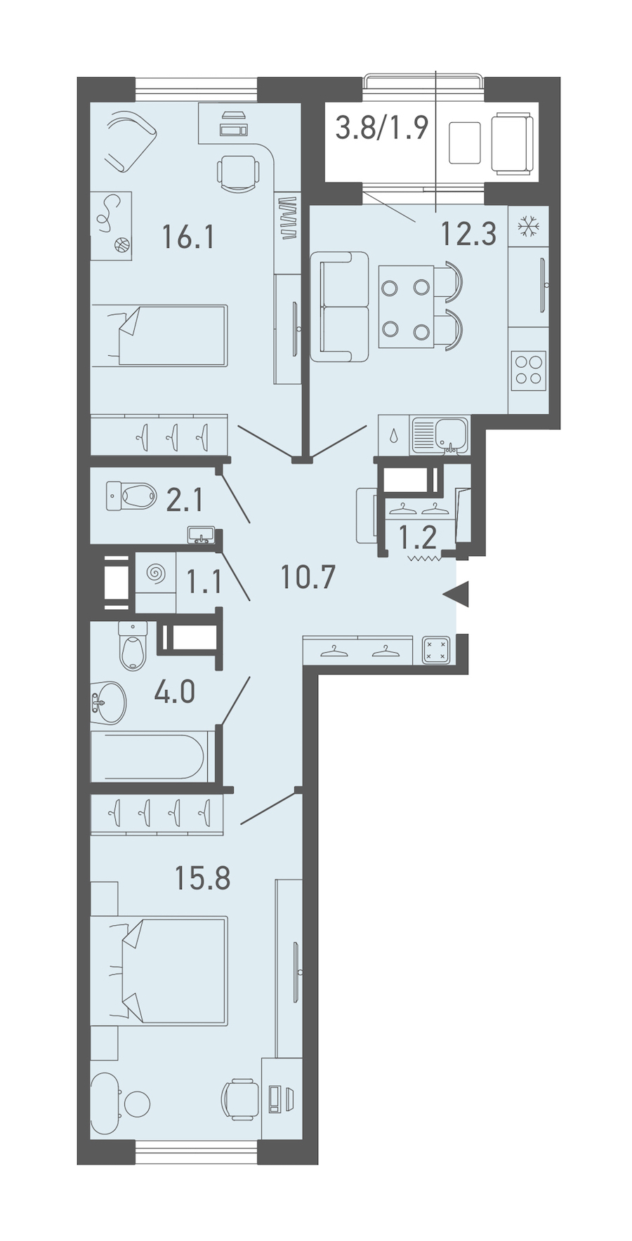 2-комнатная квартира 64.8 м², 18/18 эт., ЖК «ГАЛАКТИКА»