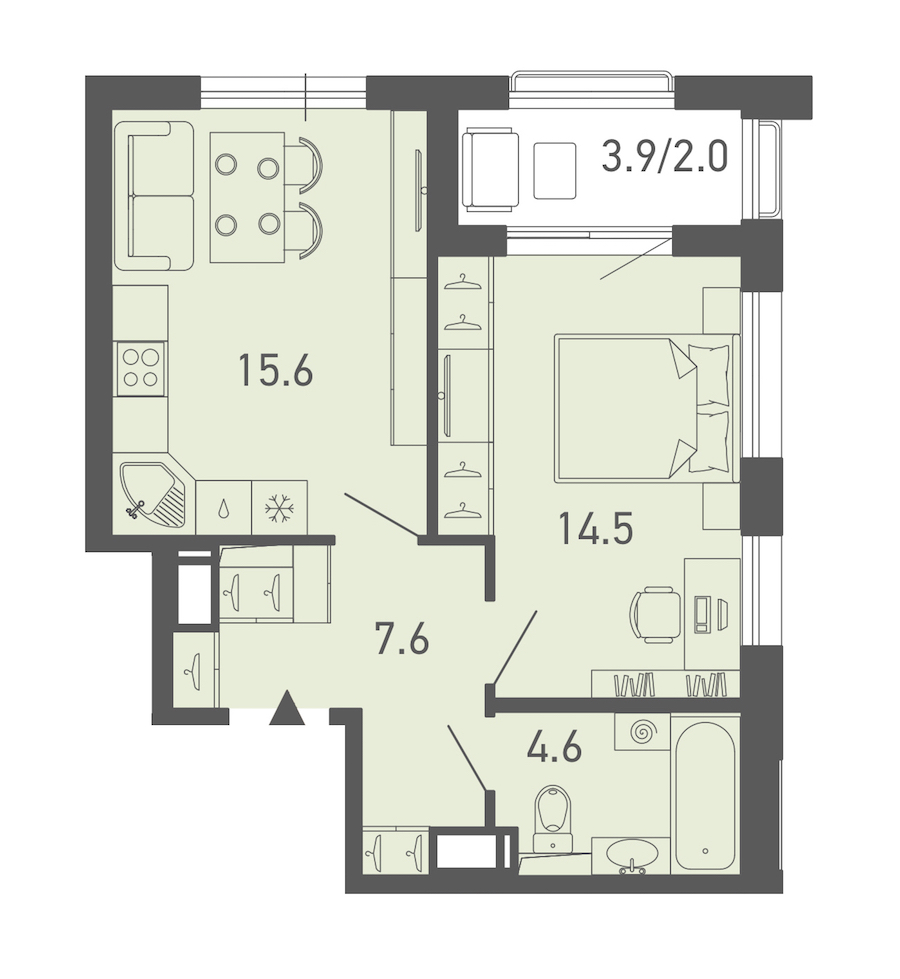 1-комнатная квартира 43.9 м², 18/18 эт., ЖК «ГАЛАКТИКА»