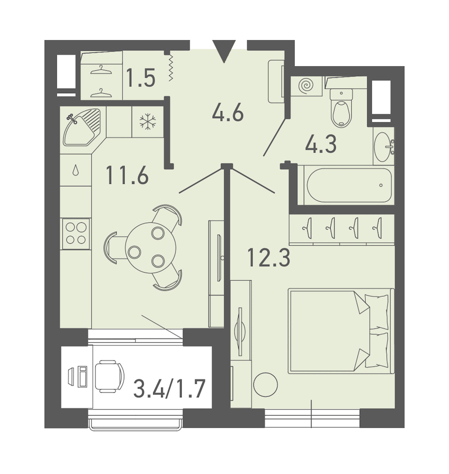 1-комнатная квартира 36 м², 15/18 эт., ЖК «ГАЛАКТИКА»