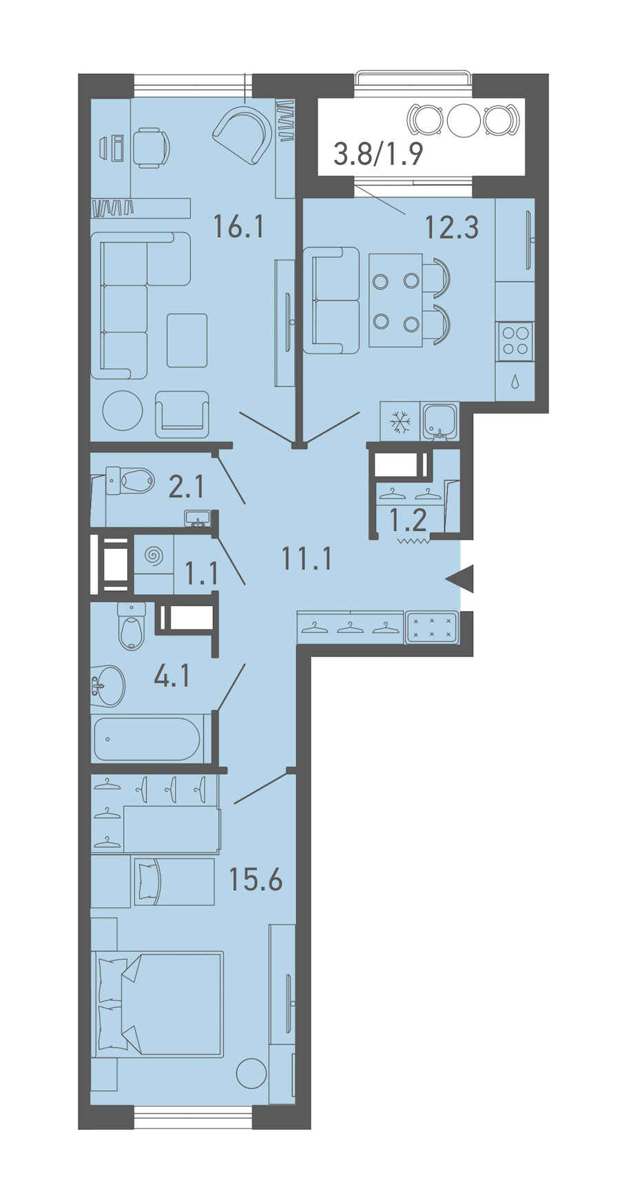 2-комнатная квартира 64.8 м², 18/18 эт., ЖК «ГАЛАКТИКА»