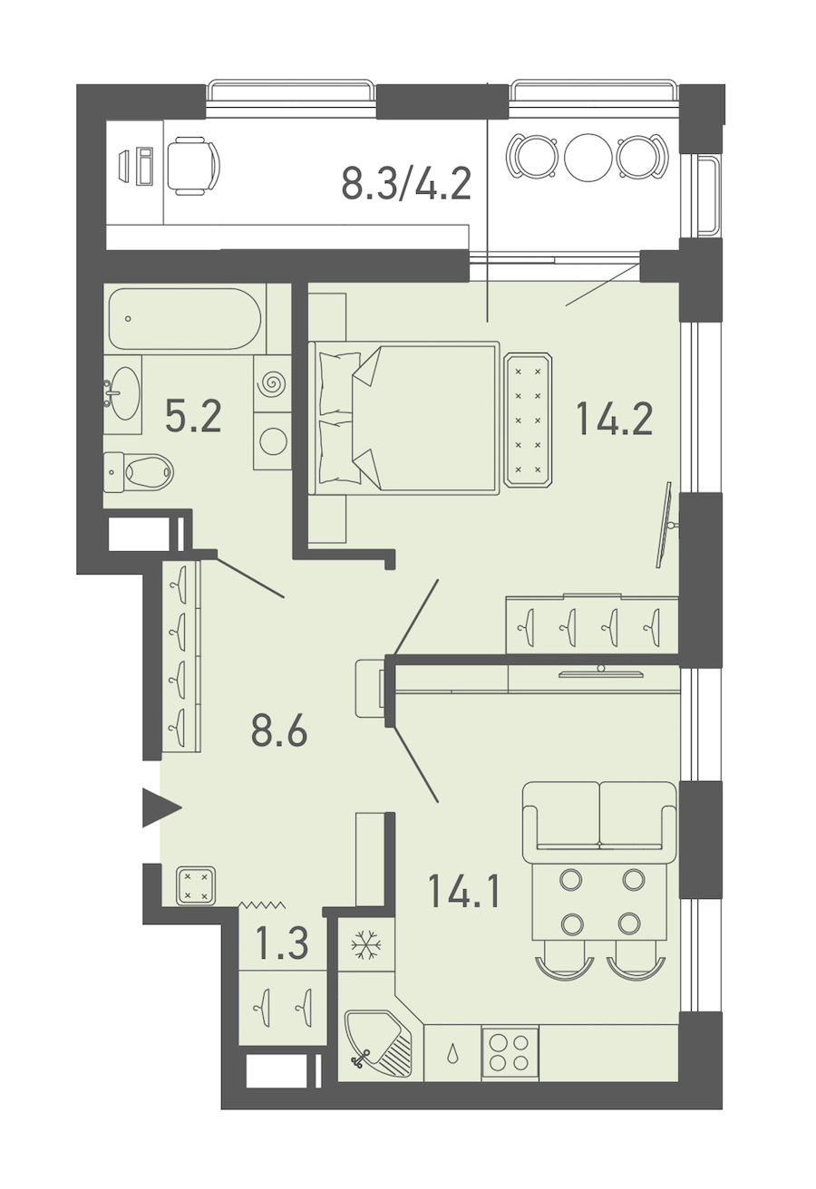 1-комнатная квартира 47.4 м², 7/18 эт., ЖК «ГАЛАКТИКА»