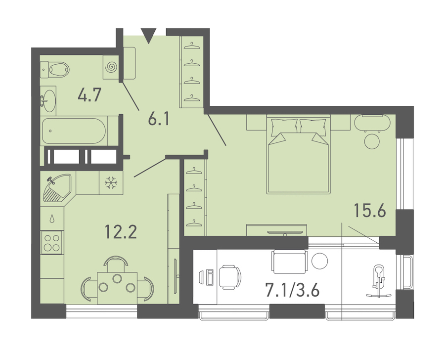1-комнатная квартира 41.6 м², 18/18 эт., ЖК «ГАЛАКТИКА»