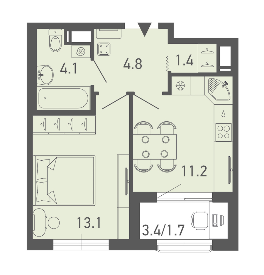 1-комнатная квартира 36.3 м², 13/18 эт., ЖК «ГАЛАКТИКА»