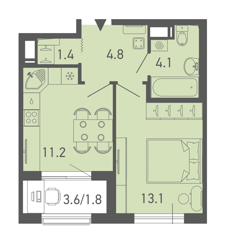 1-комнатная квартира 36.2 м², 18/18 эт., ЖК «ГАЛАКТИКА»
