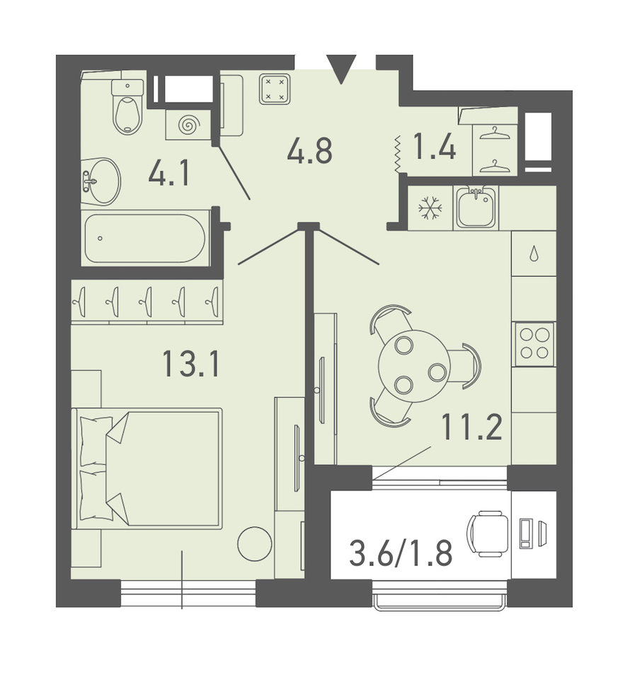 1-комнатная квартира 36.1 м², 18/18 эт., ЖК «ГАЛАКТИКА»
