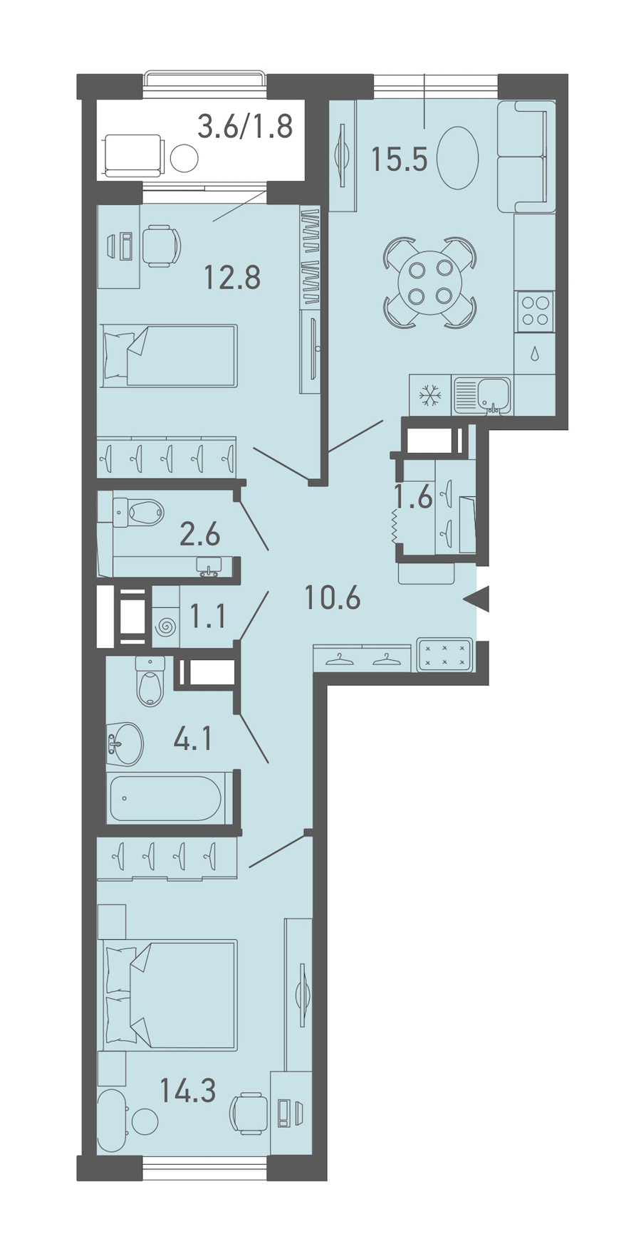 2-комнатная квартира 64.3 м², 4/18 эт., ЖК «ГАЛАКТИКА»