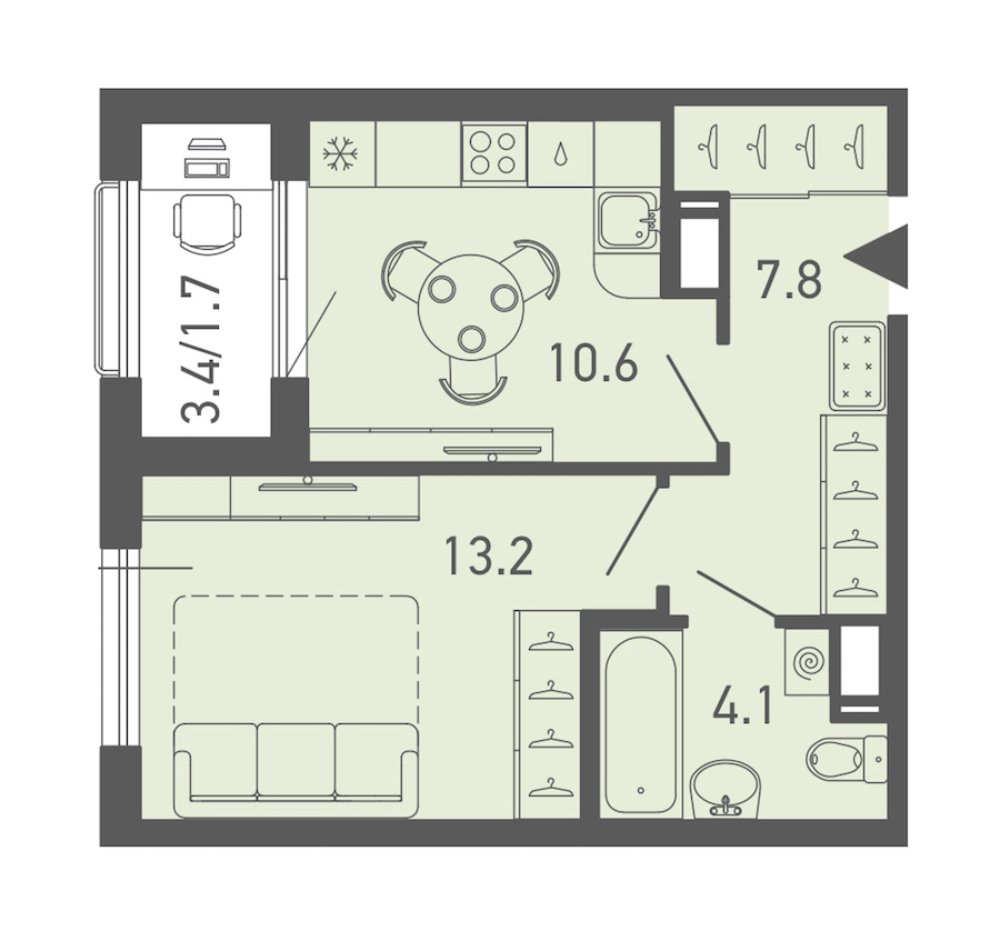 1-комнатная квартира 37.5 м², 7/18 эт., ЖК «ГАЛАКТИКА»