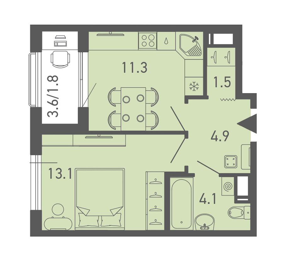 1-комнатная квартира 36.7 м², 10/18 эт., ЖК «ГАЛАКТИКА»