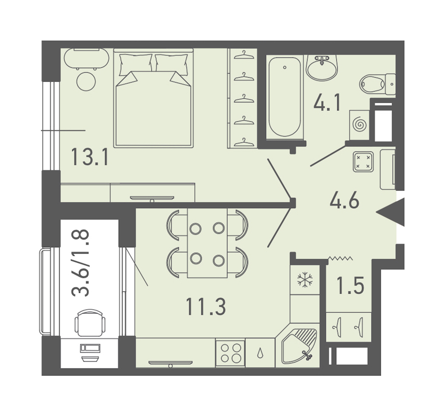 1-комнатная квартира 36.2 м², 18/18 эт., ЖК «ГАЛАКТИКА»