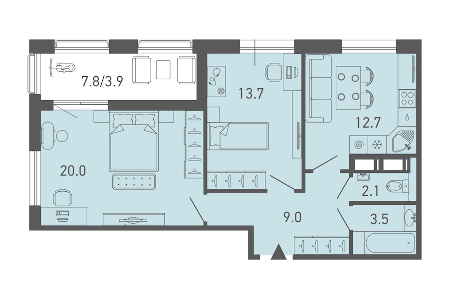 2-комнатная квартира 64.9 м², 6/18 эт., ЖК «ГАЛАКТИКА»