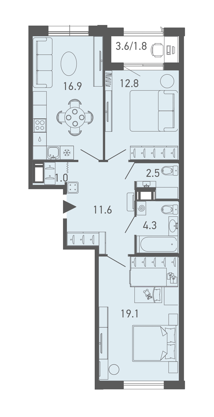 2-комнатная квартира 69.8 м², 5/18 эт., ЖК «ГАЛАКТИКА»